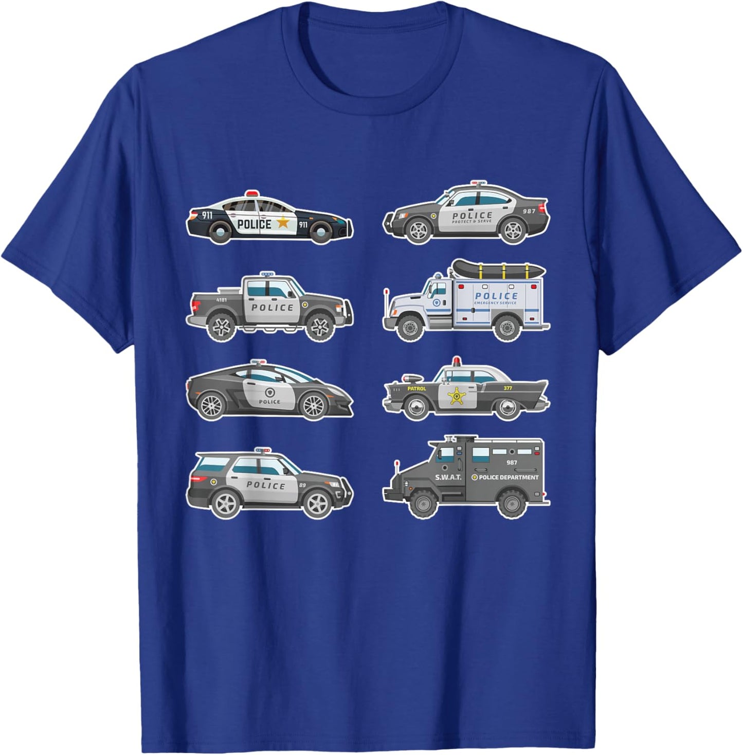Police Cars Police Vehicles Kids Boys Toddler Cop Car Girls T-Shirt - T-Shirt | Royal