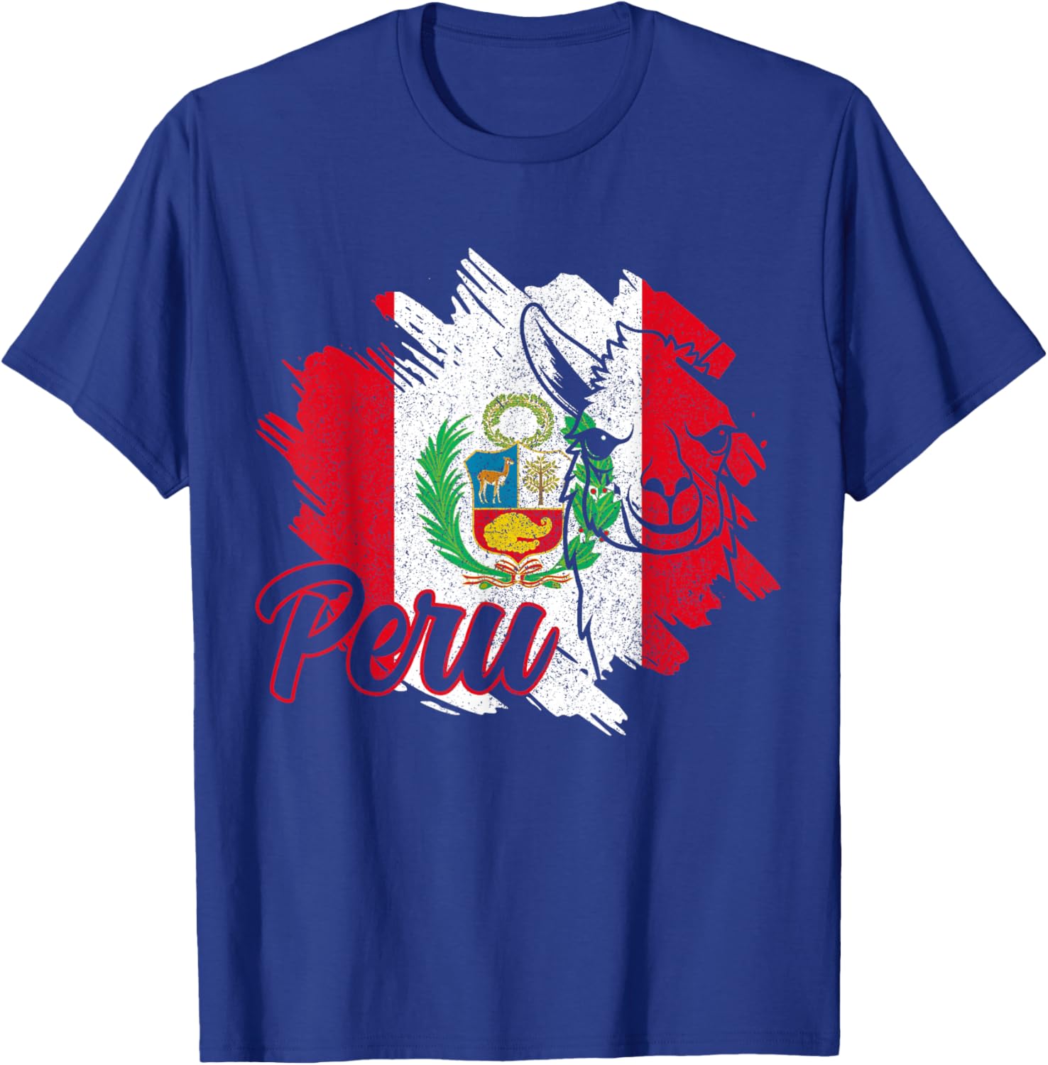 Peru Llama Alpaca Peruvian Flag Pride Vintage Souvenir T-Shirt - T-Shirt | Royal