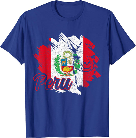Peru Llama Alpaca Peruvian Flag Pride Vintage Souvenir T-Shirt - T-Shirt | Royal
