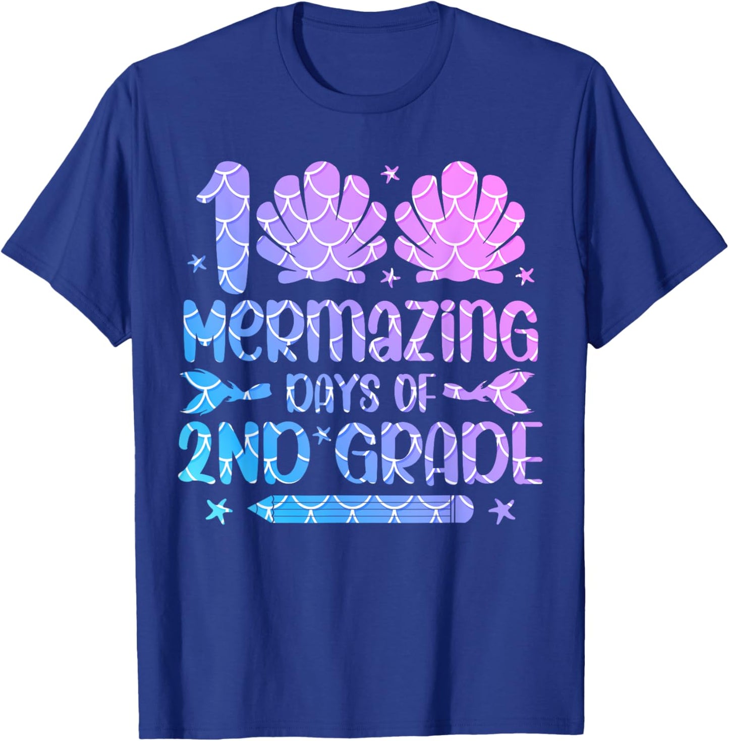 100 Mermazing Days Of 2nd Grade 100th Day Of School Girls T-Shirt - T-Shirt | Royal
