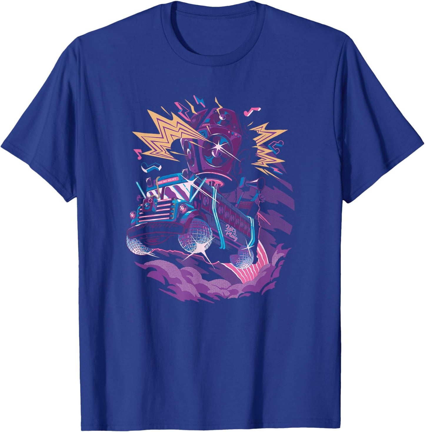 Fortnite Battle Bus Flying Retro Lightning Art T-Shirt - T-Shirt | Royal