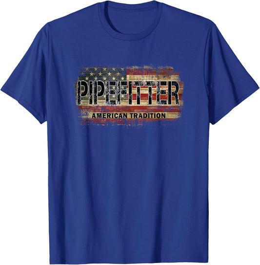 Vintage Pipefitter American Flag T-Shirt - T-Shirt | Royal