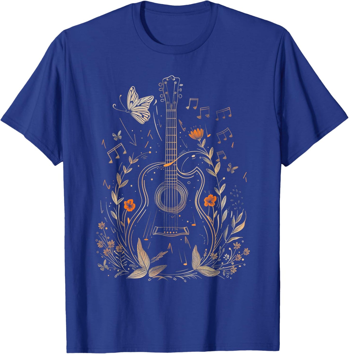 Guitar Player Acoustic Guitar Flowers Floral Art Guitarist T-Shirt - T-Shirt | Royal