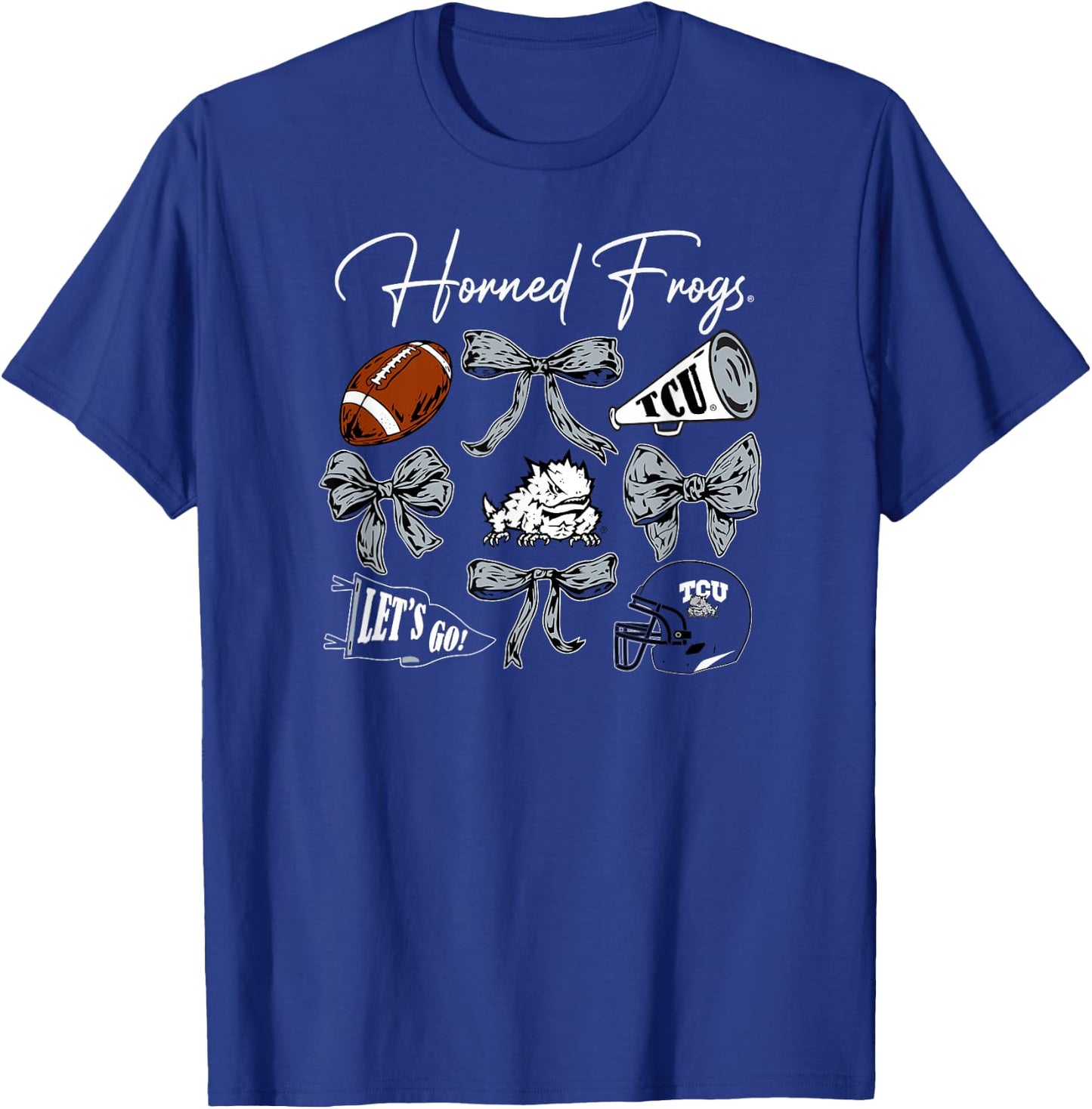 TCU Horned Frogs Football Bows Purple Officially Licensed T-Shirt - T-Shirt | Royal