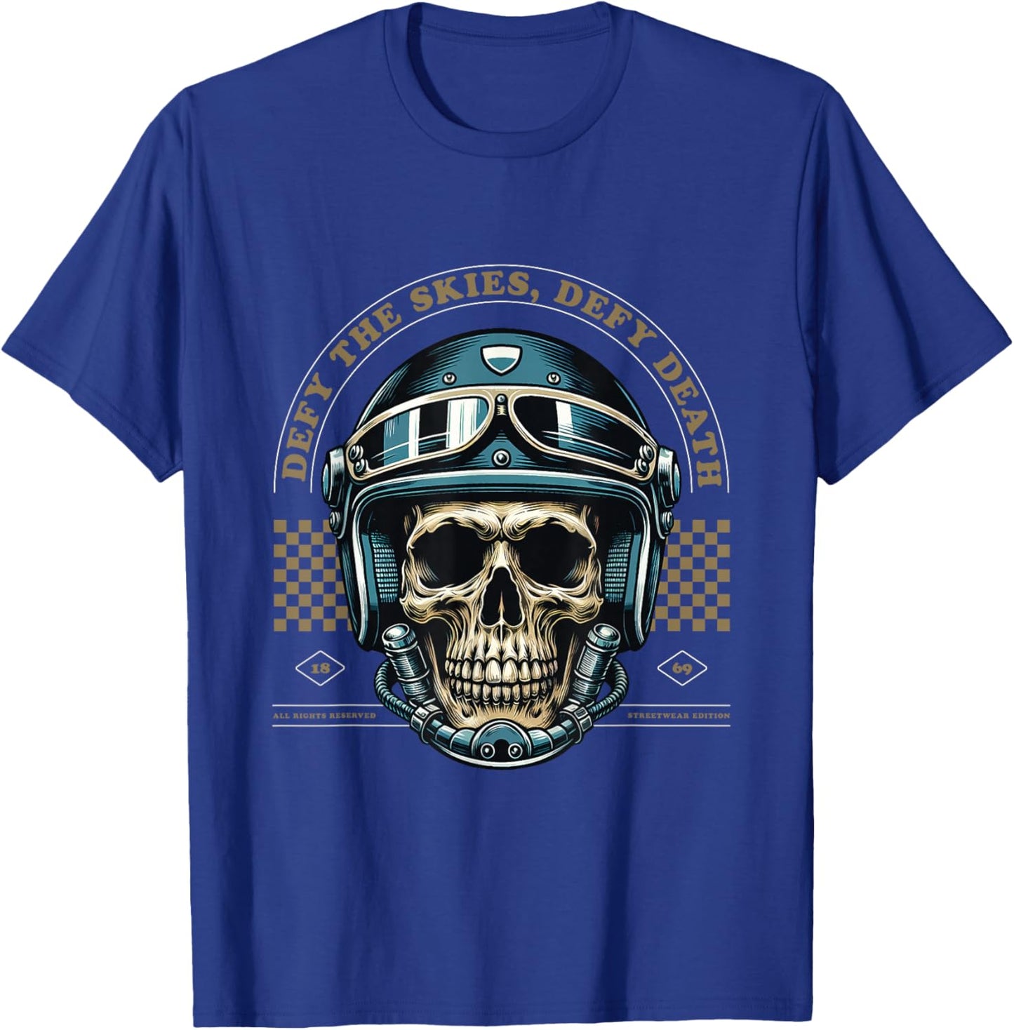Skull with Helmet T-Shirt - T-Shirt | Royal
