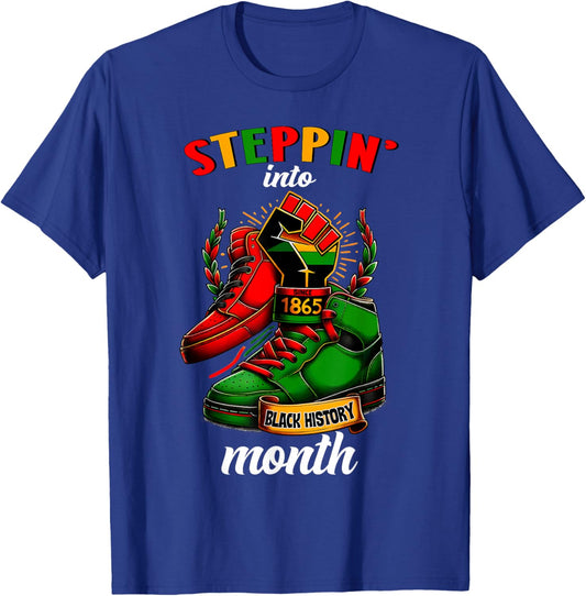 Stepping Into Black History Month Afro American T-Shirt - T-Shirt | Royal