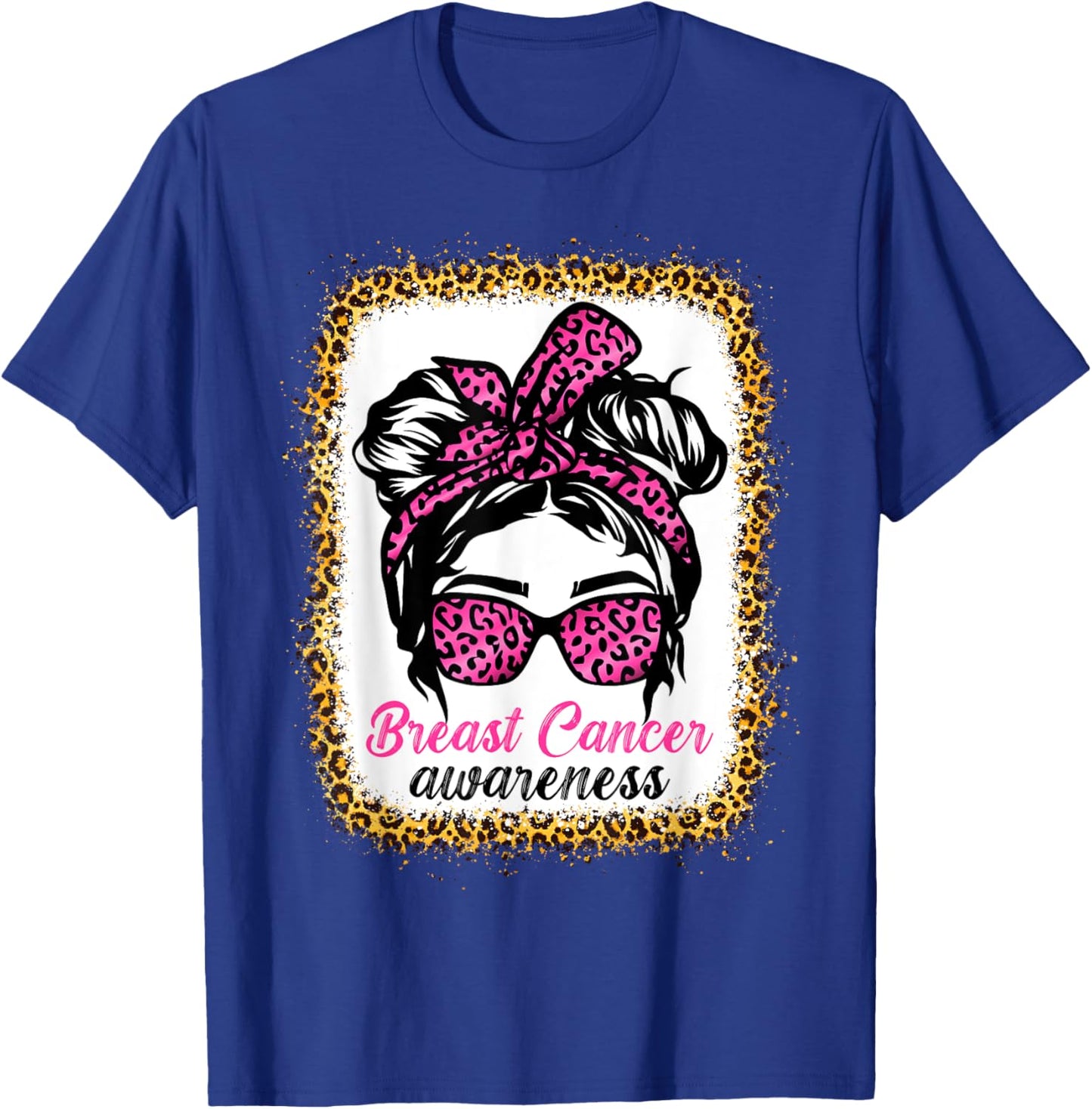 Messy Bun Wear Pink Breast Cancer Awareness Leopard T-Shirt - T-Shirt | Royal