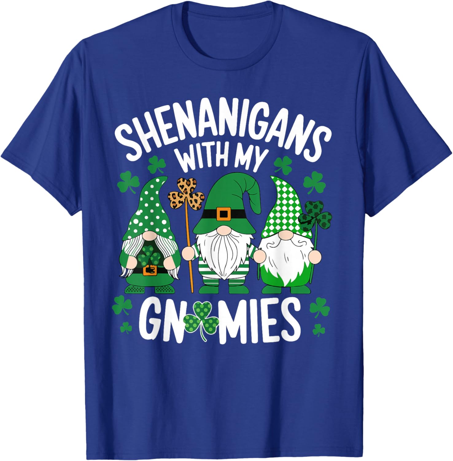 St Patricks Day Lucky Shamrock Leopard Gnomes Irish Women T-Shirt - T-Shirt | Royal