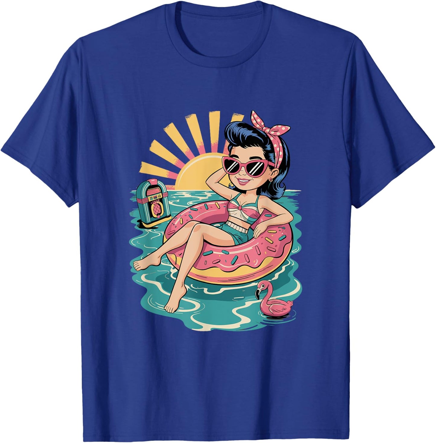 Funny Beach Summer Retro Rockabilly Pin Up Girl T-Shirt - T-Shirt | Royal