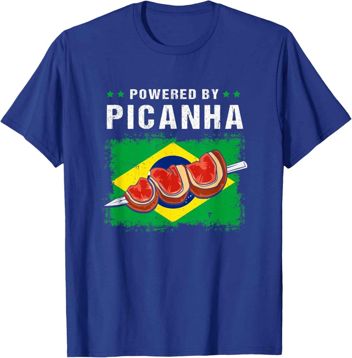 Powered By Picanha Steak Brasil Funny Brazil Flag T-Shirt - T-Shirt | Royal
