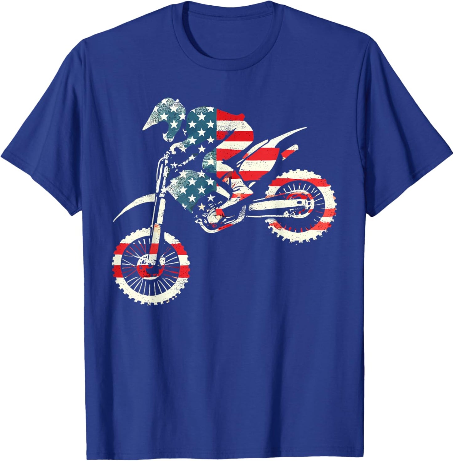 Dirt Bike American Flag Motocross Enduro T-Shirt - T-Shirt | Royal
