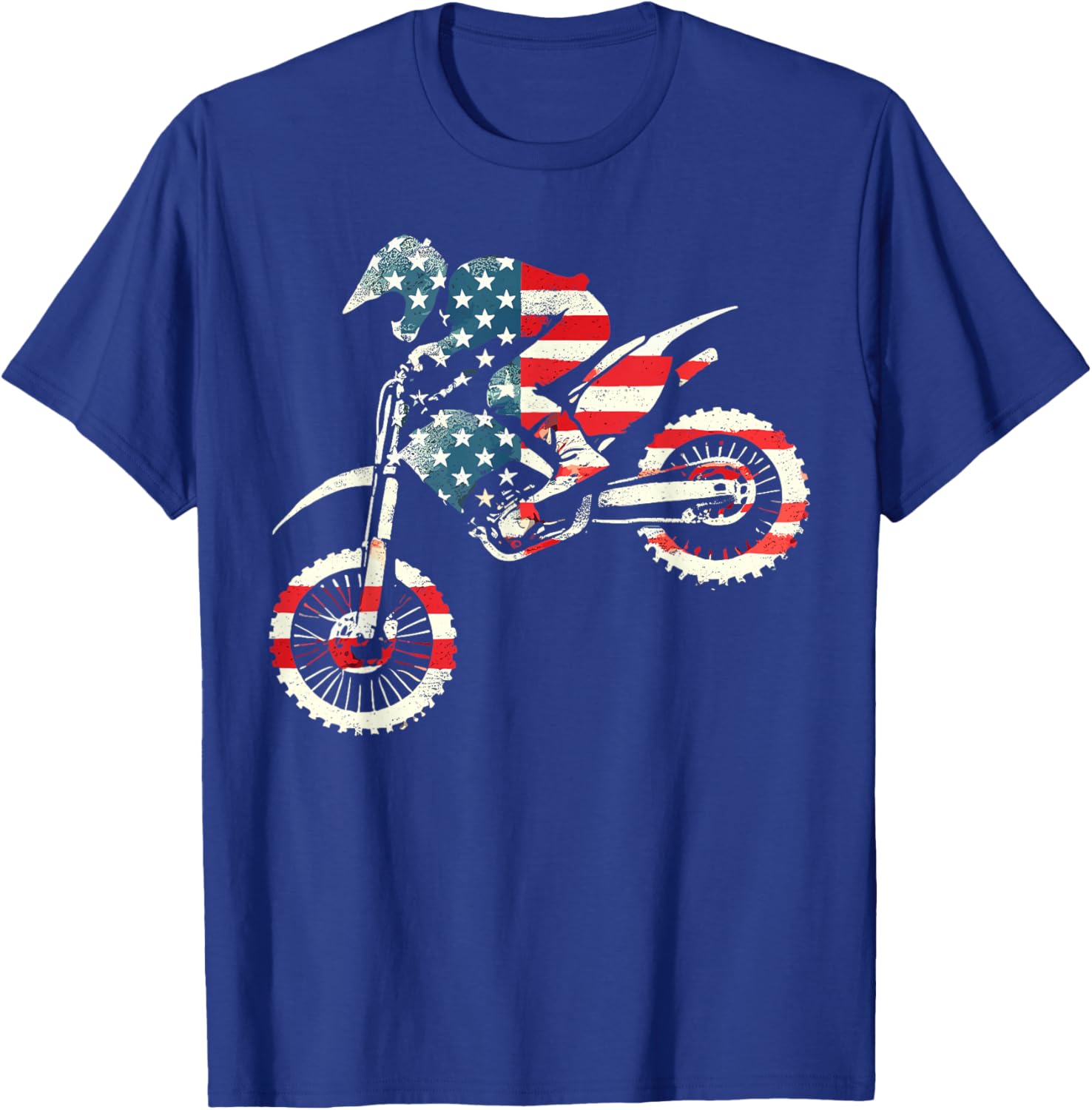 Dirt Bike American Flag Motocross Enduro T-Shirt - T-Shirt | Royal