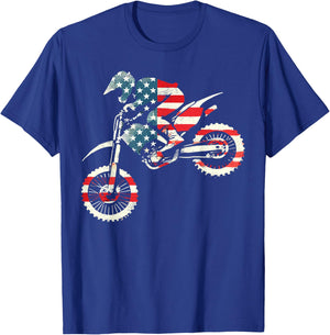 Dirt Bike American Flag Motocross Enduro T-Shirt - T-Shirt | Royal