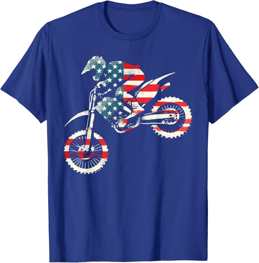 Dirt Bike American Flag Motocross Enduro T-Shirt - T-Shirt | Royal