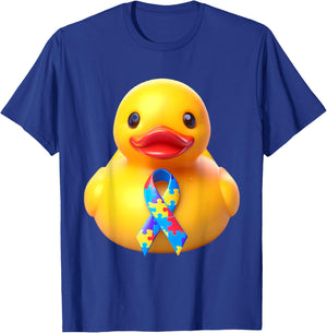 Autism Awareness Rubber Duck Yellow Red Blue Ducky Ribbon T-Shirt - T-Shirt | Royal