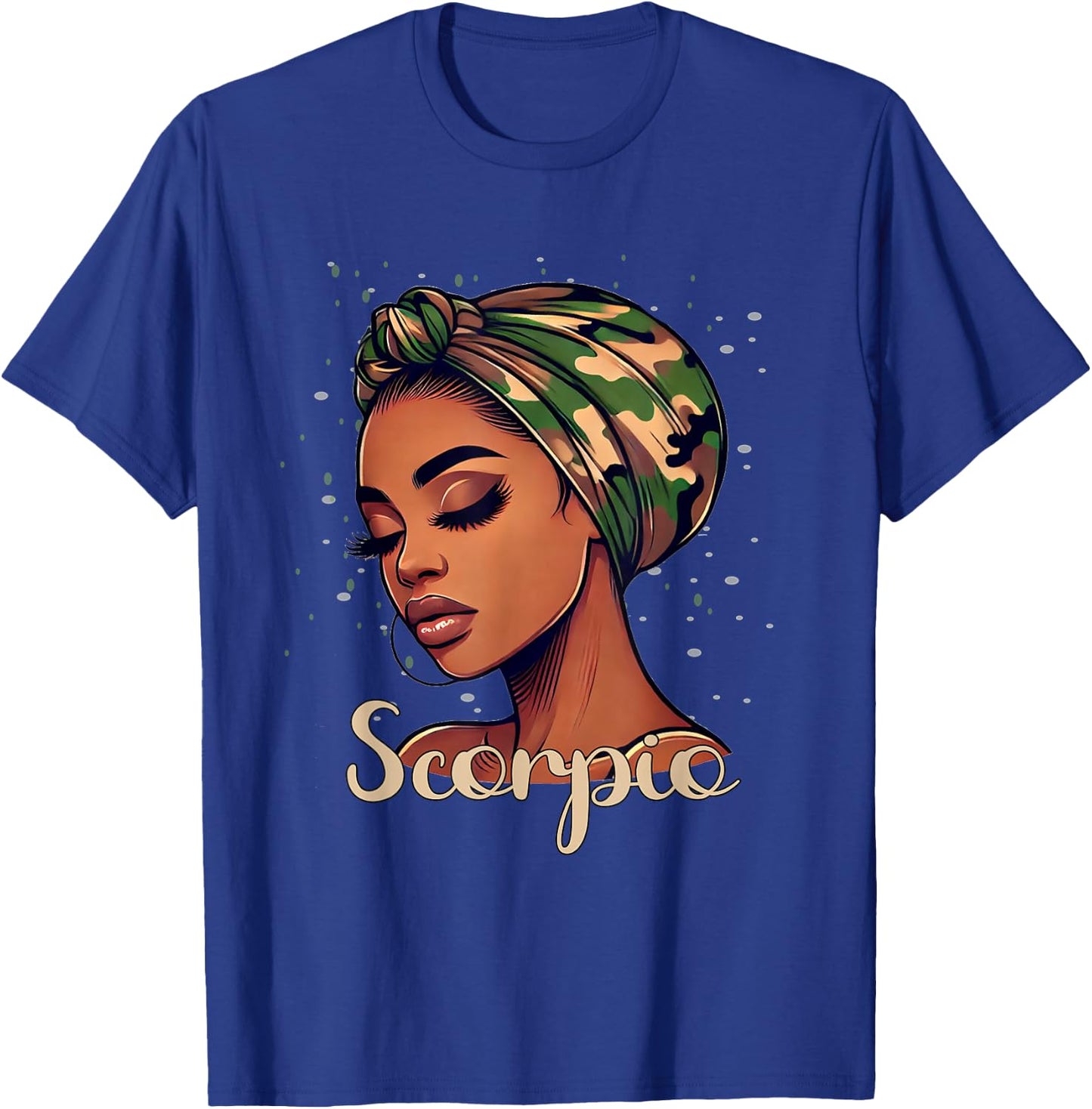 Scorpio Black Woman With Camo Scarf Birthday T-Shirt - T-Shirt | Royal