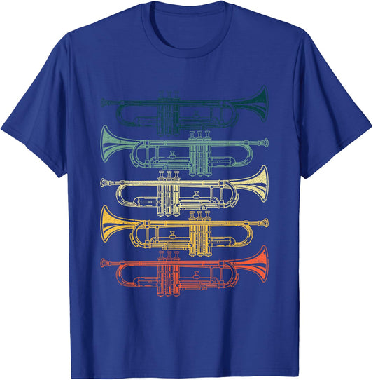 Trumpet Gift Trumpet Player Accessories & Stuff -Adults & Kids Black Cotton Small Retro Jazz Music T-Shirt - T-Shirt | Royal