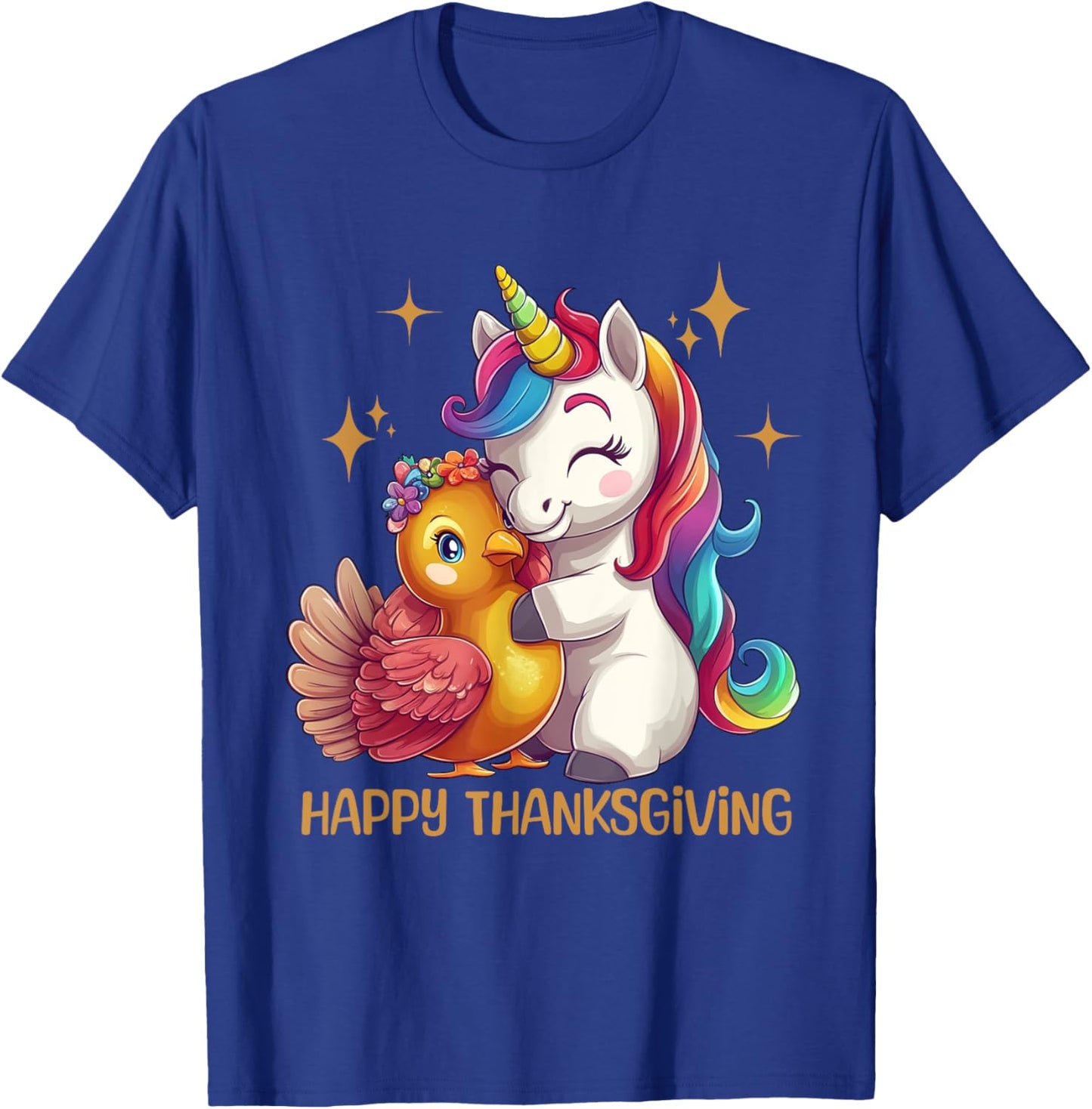 Happy Thanksgiving Shirt Girls Fall Unicorn Hugging Turkey T-Shirt - T-Shirt | Royal