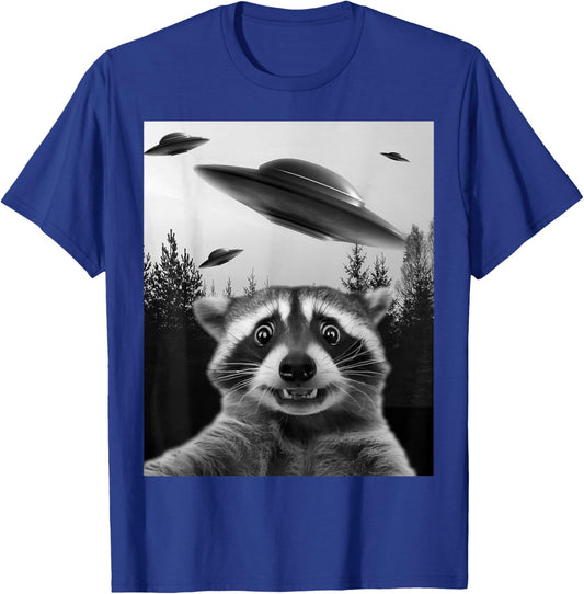 Alien UFO Funny Raccoon T-Shirt - T-Shirt | Royal