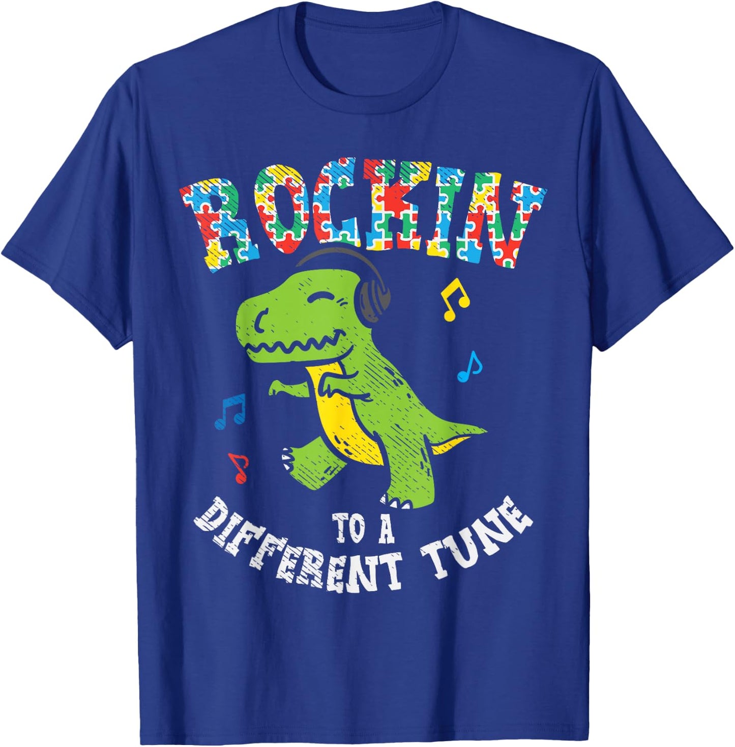Rockin to Different Tune T-Rex Dance Autism Kid Boys Gift Small T-Shirt - T-Shirt | Royal