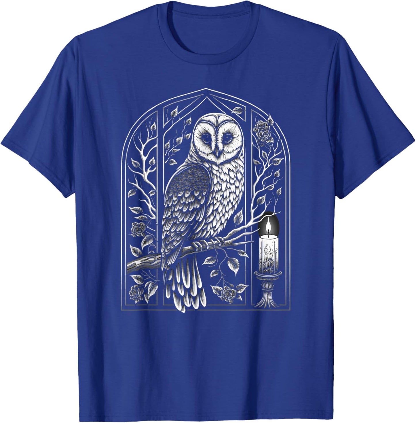 Wiccan Witch Owl With Candle Illustration, Version 1 of 6 T-Shirt - T-Shirt | Royal