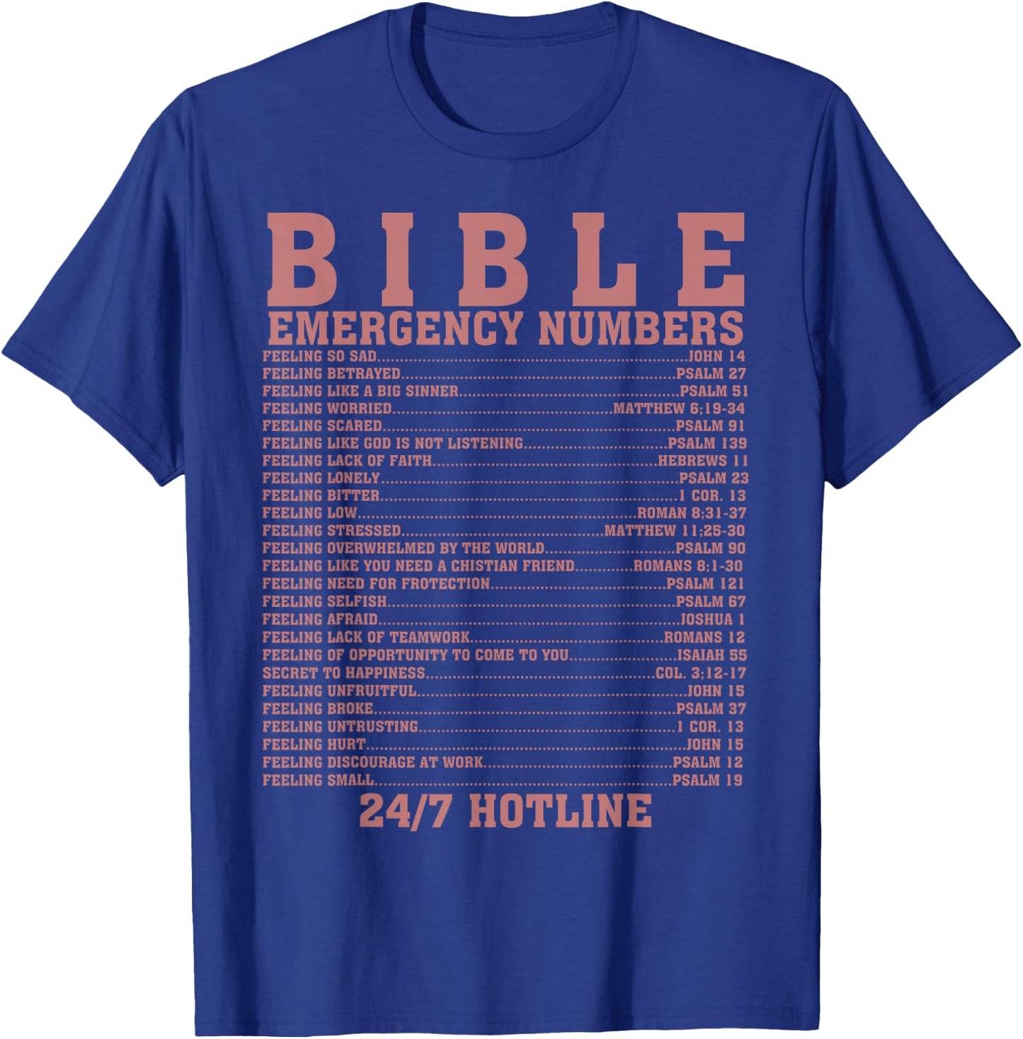 Funny Bible Emergency Numbers Gift Men Women Cool Christian T-Shirt - T-Shirt | Royal
