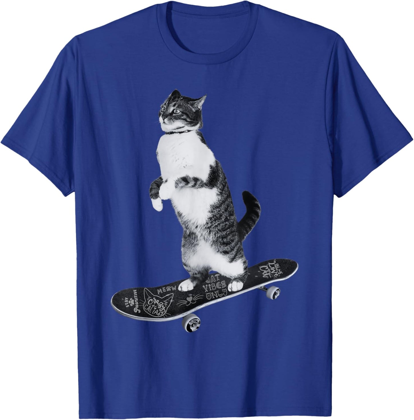 Funny Cats Lovers Skateboarding Cat Women Girls Kids T-Shirt - T-Shirt | Royal