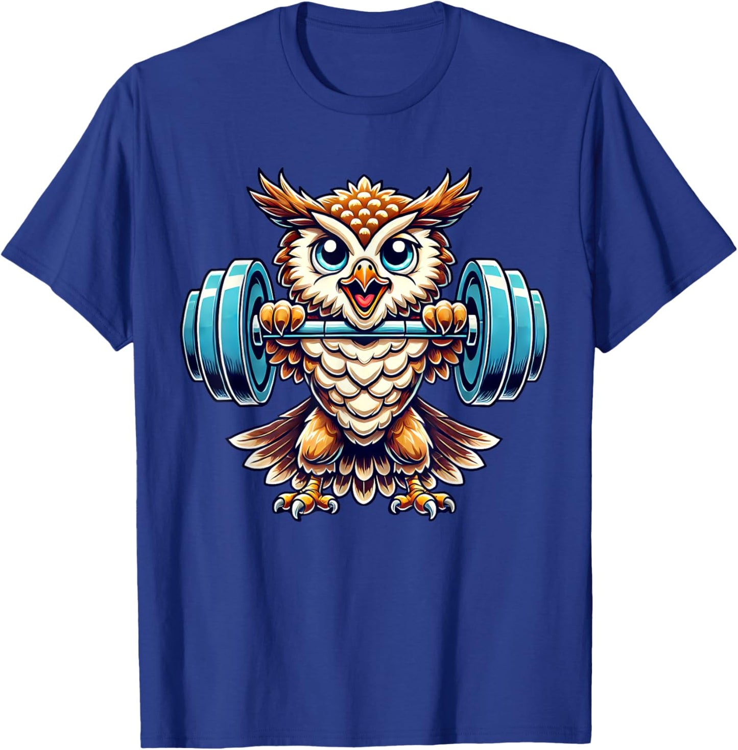 Strong Owl Weightlifting Cartoon Owl Lifter T-Shirt - T-Shirt | Royal