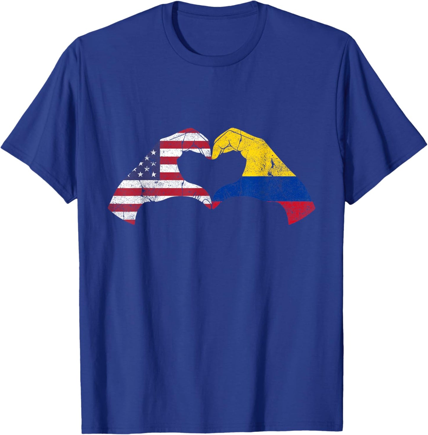 USA Colombia Hand Flag Heart Colombian Americans Love T-Shirt - T-Shirt | Royal