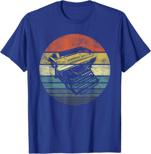 Writer Author Apparel -Kids/Adults Retro Typewriter Design - Black, Small T-Shirt - T-Shirt | Royal