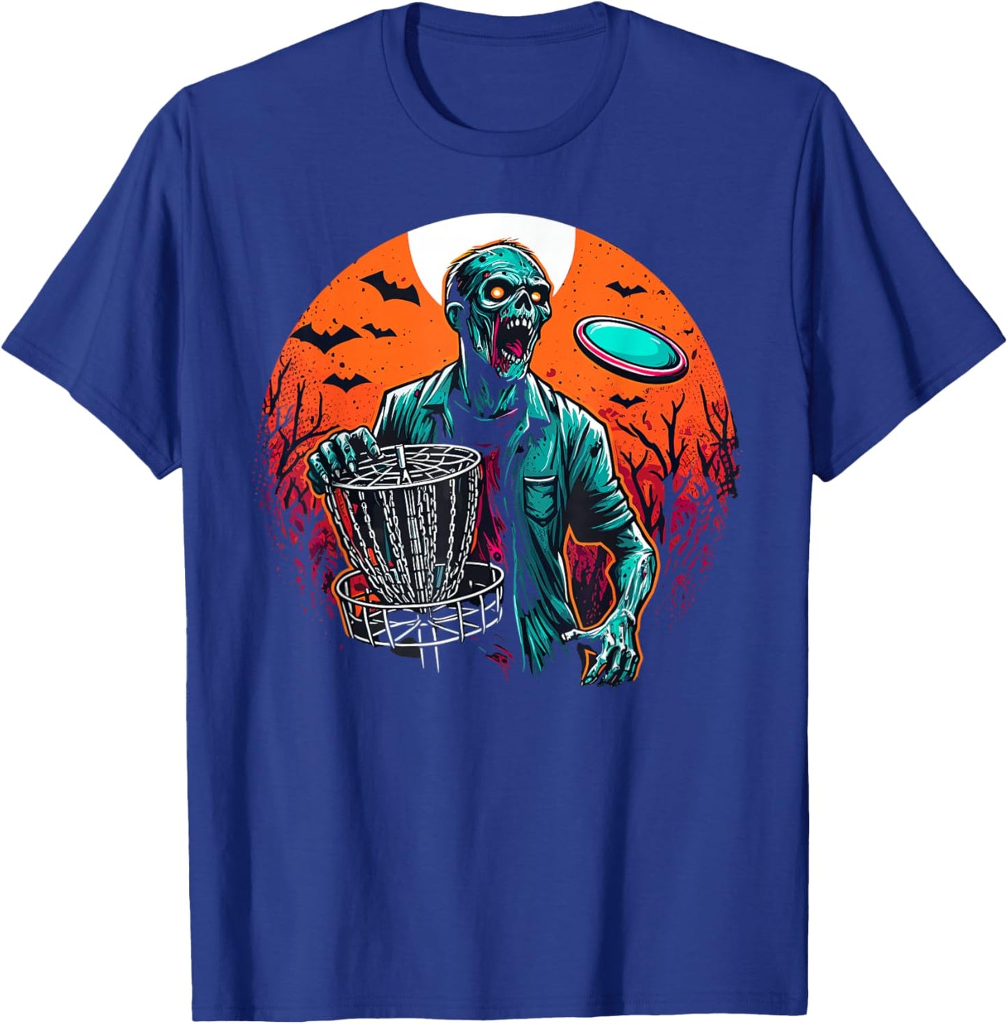 Disc Golf Zombie Halloween Disc Golfer Outfit Basket Disc T-Shirt - T-Shirt | Royal