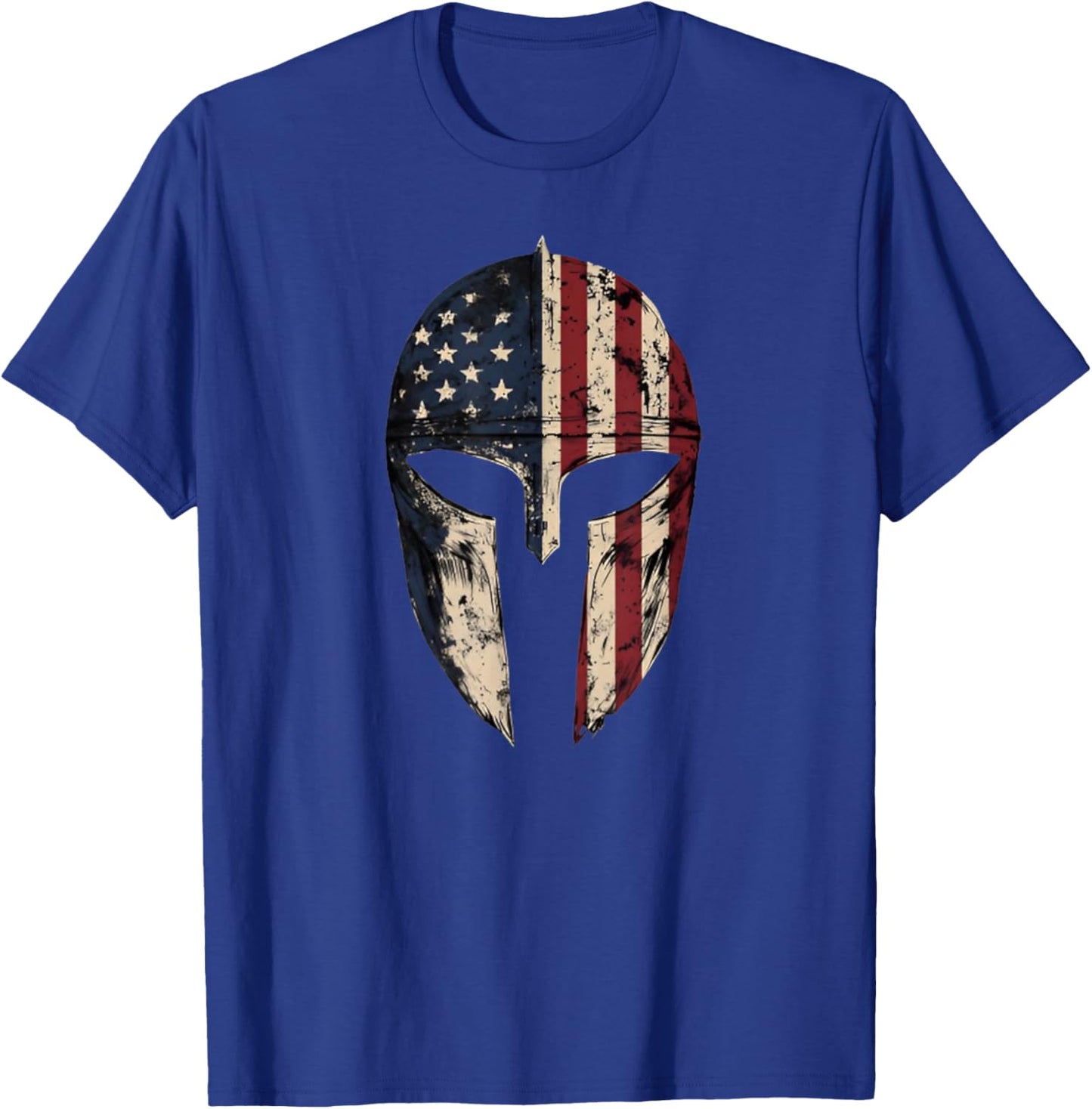 Patriotic American Spartan Warrior Men Women USA Flag Helmet T-Shirt - T-Shirt | Royal