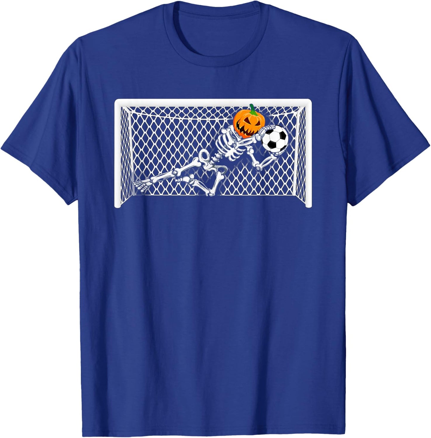 Skeleton Soccer Goal Keeper Halloween Pumpkin Goalie T-Shirt - T-Shirt | Royal