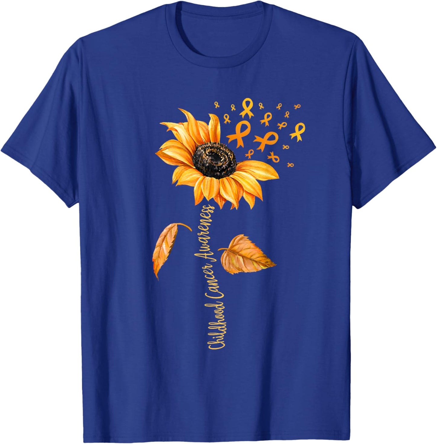 Support Childhood Cancer Awareness Sunflower Gold Ribbon T-Shirt - T-Shirt | Royal