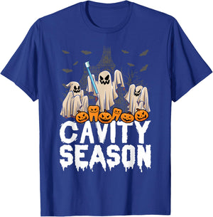 Cavity Season Halloween Funny Dental Ghosts And Toothbrush T-Shirt - T-Shirt | Royal