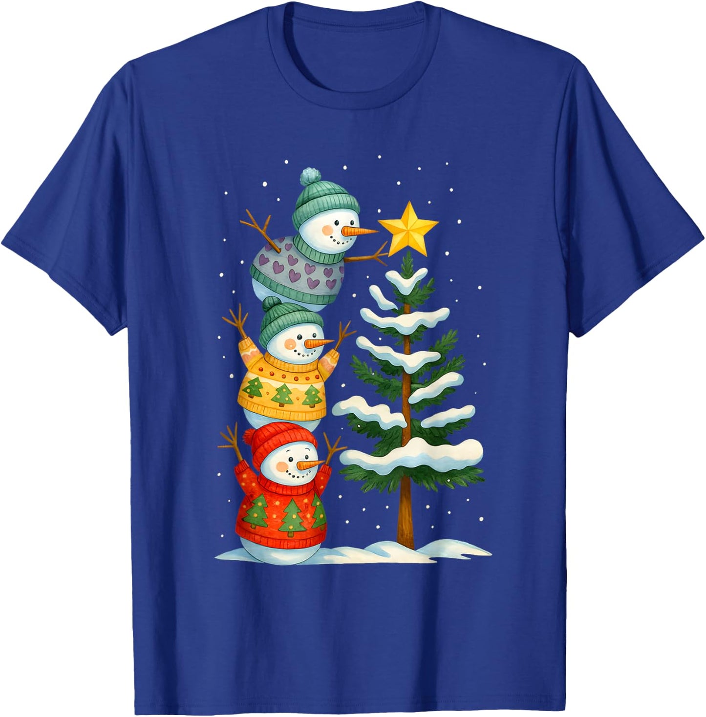 Funny Christmas Snowman Topper Tree Holiday Family Men Women T-Shirt - T-Shirt | Royal