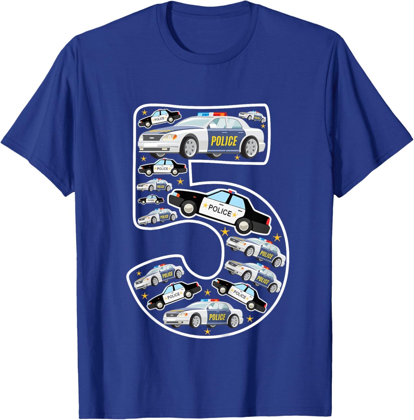 Kids 5 Year Old Police Cars 5th Birthday Policeman Boy Toddler 5 T-Shirt - T-Shirt | Royal