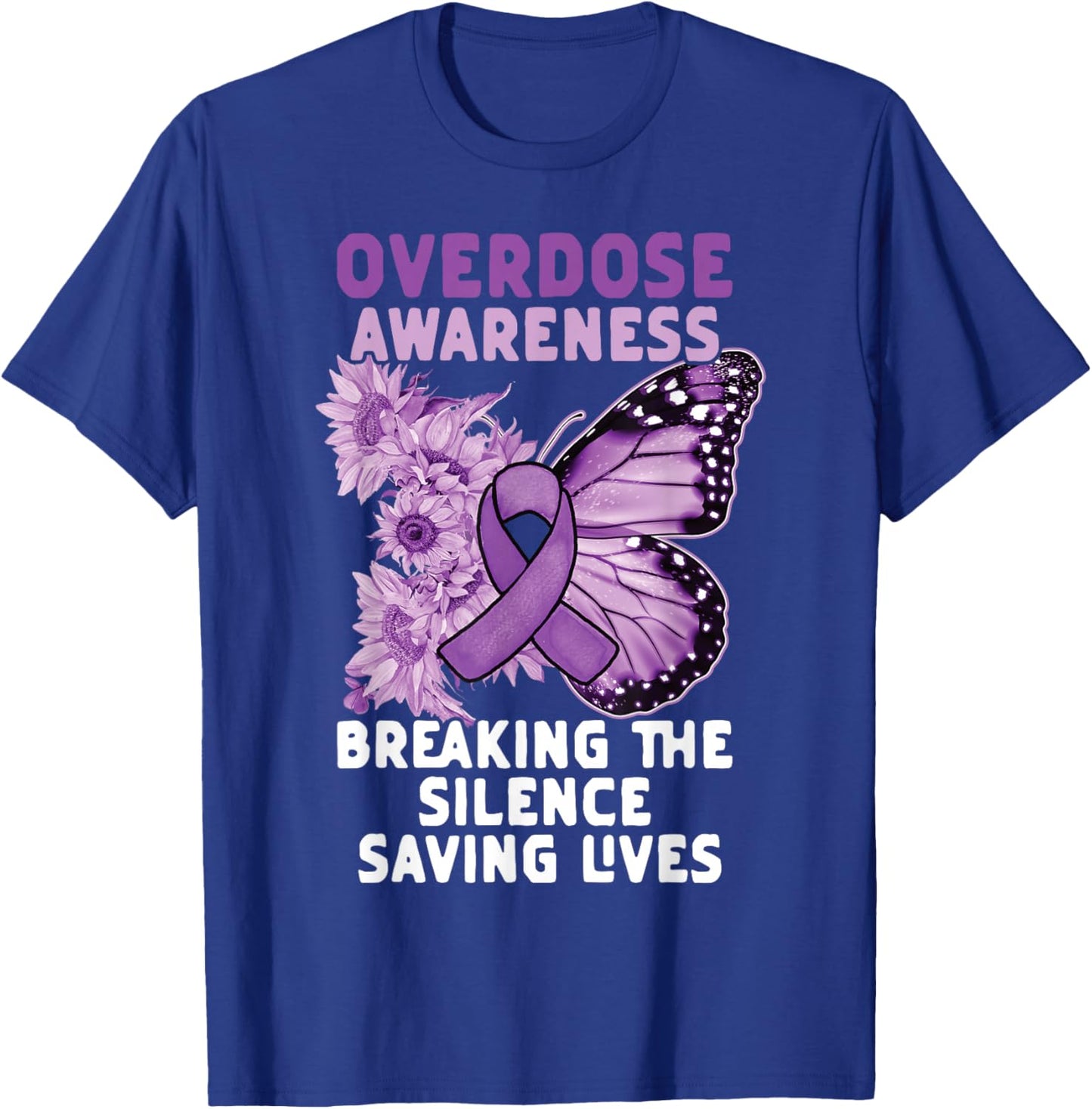 Overdose Awareness Purple Ribbon Drug Addiction T-Shirt - T-Shirt | Royal