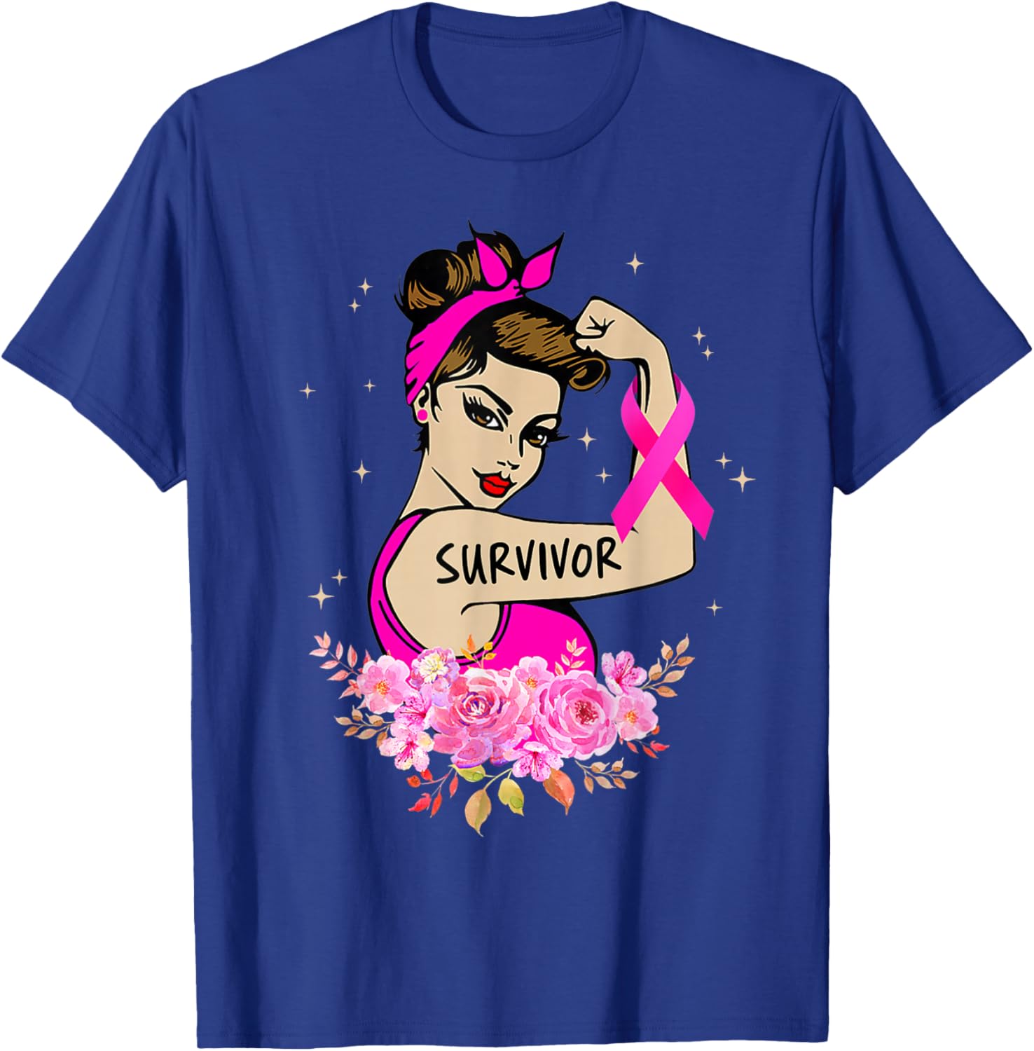 Breast Cancer Survivor Rosie Riveter Pink Awareness Women T-Shirt - T-Shirt | Royal