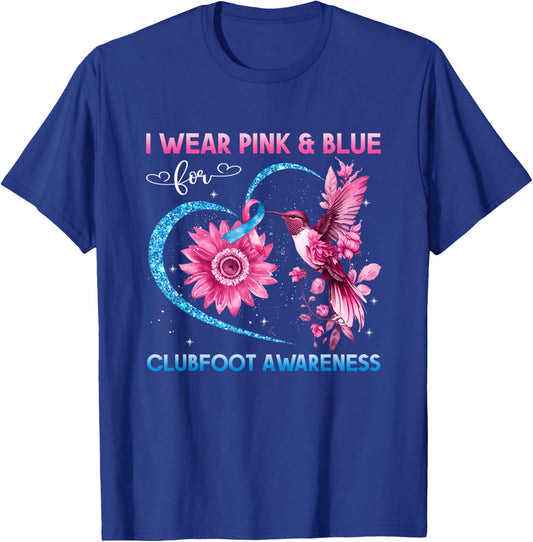 I Wear Pink Blue For Clubfoot Awareness Hummingbird T-Shirt - T-Shirt | Royal