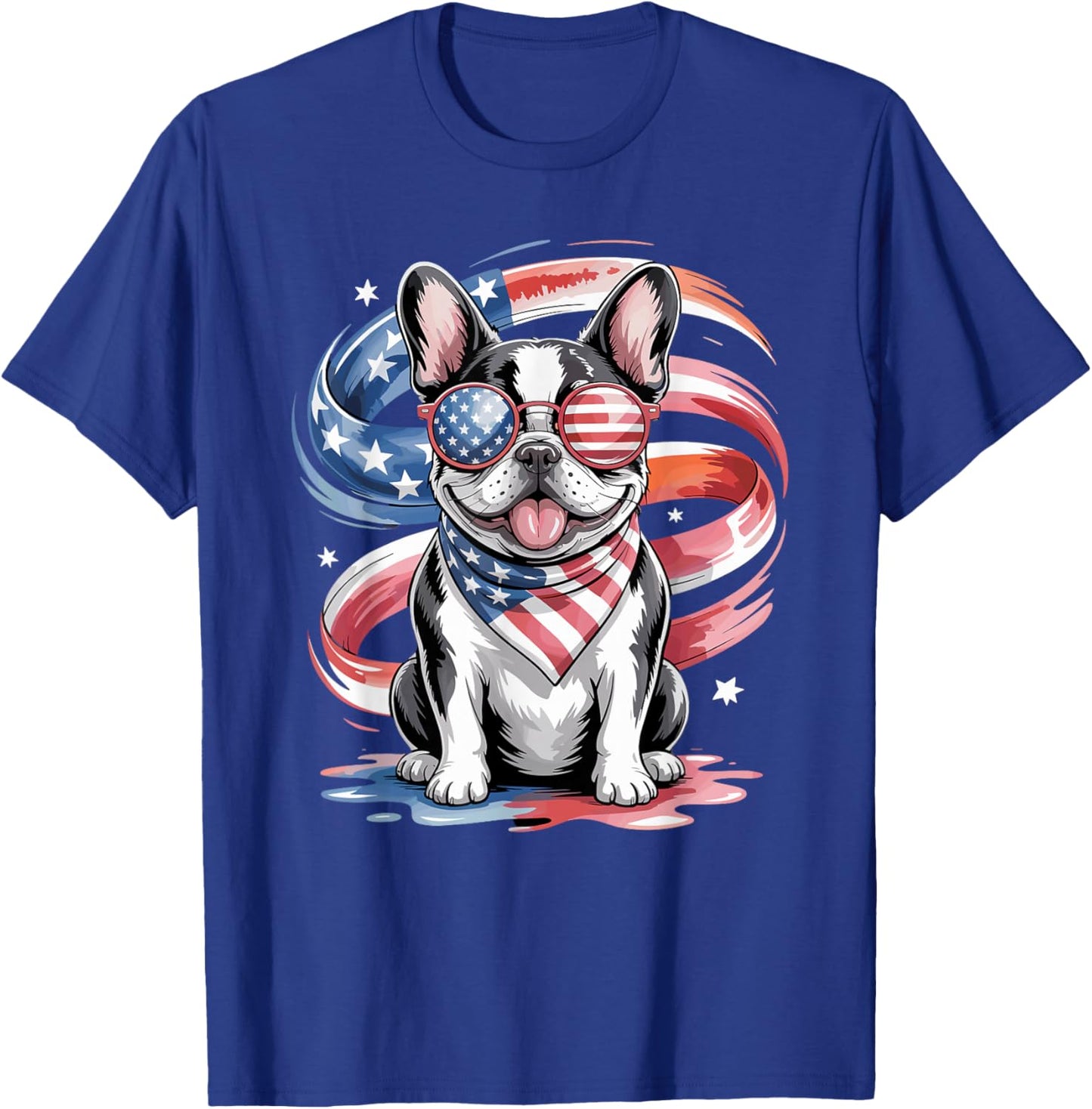 US Flag Watercolor French Bulldog 4th July T-Shirt - T-Shirt | Royal