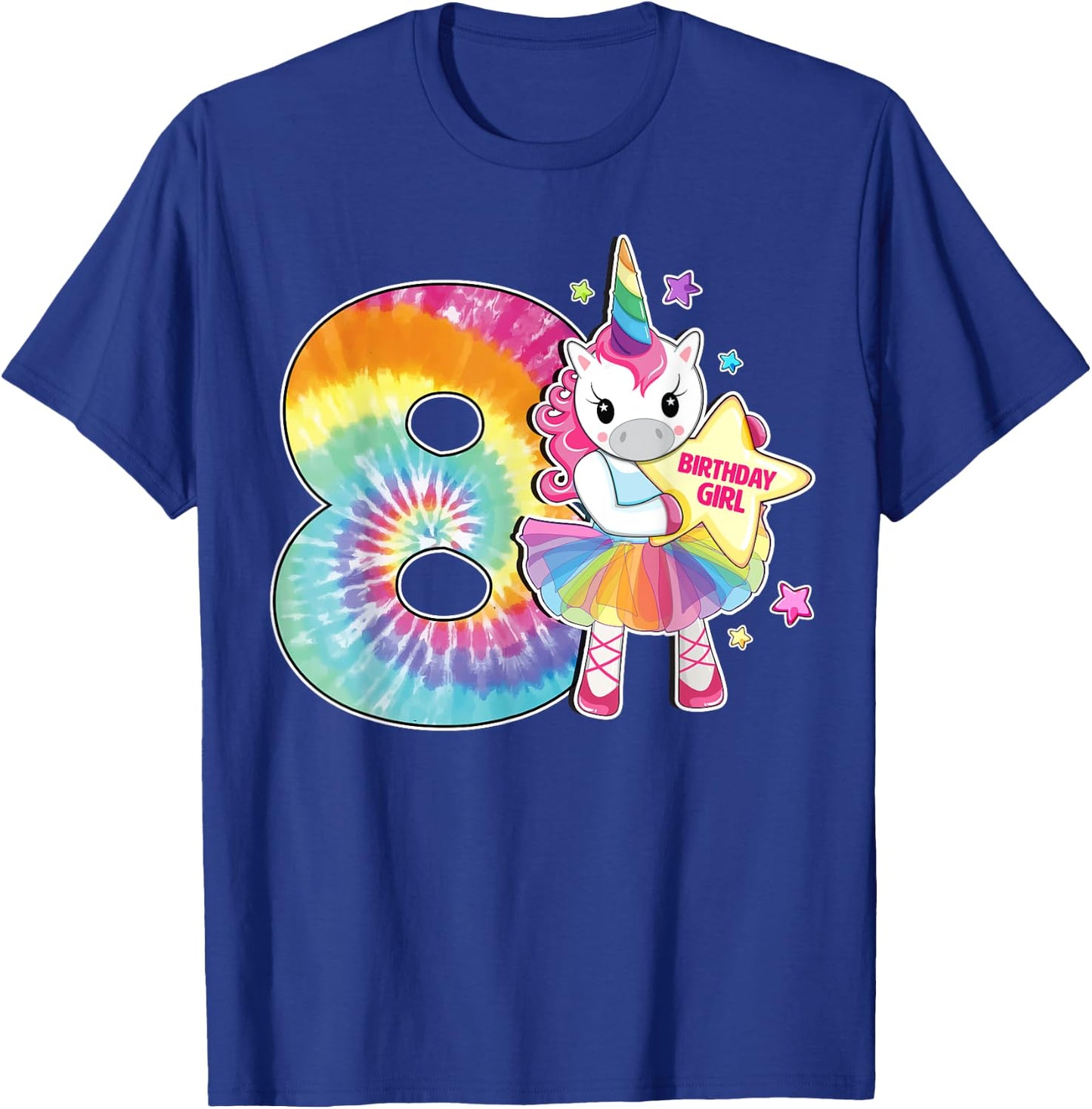 8th Birthday Unicorn Shirt Gift Girls Age 8 Tie Dye T-Shirt - T-Shirt | Royal