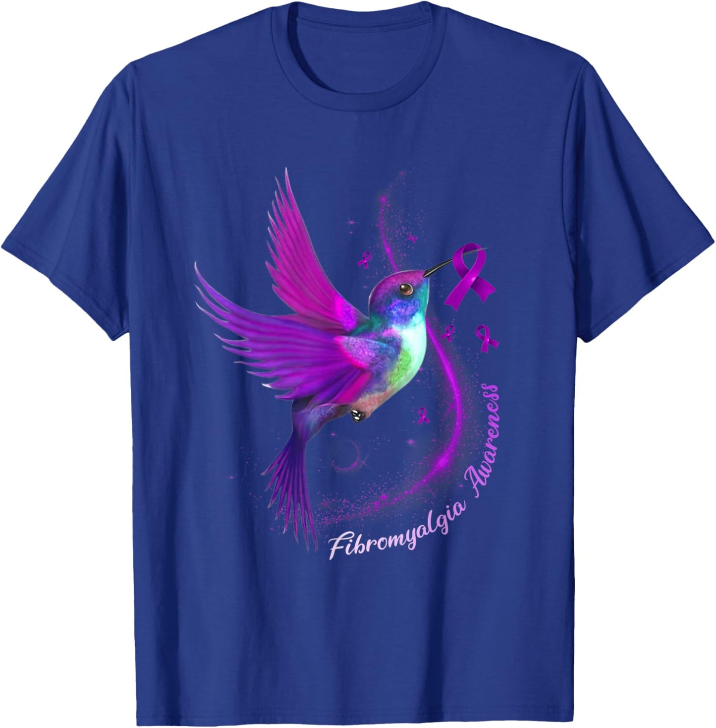 Purple Ribbon Hummingbird Fibromyalgia Awareness Month T-Shirt - T-Shirt | Royal