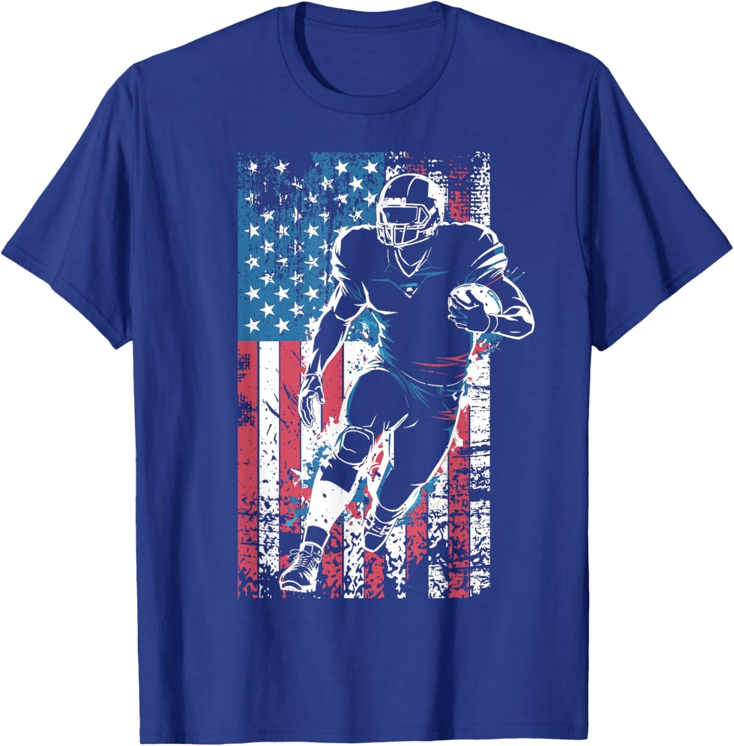 American Flag Football Player Patriotic Sports Design T-Shirt - T-Shirt | Royal