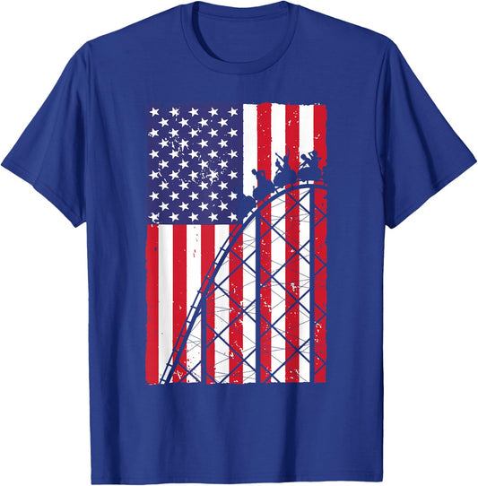 Funny Roller Coaster Art Women Rollercoaster US Flag T-Shirt - T-Shirt | Royal