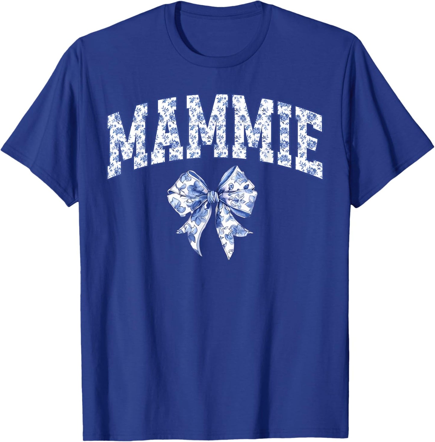 Mammie Coquette Toile Blue Bow Floral Family Matching T-Shirt - T-Shirt | Royal