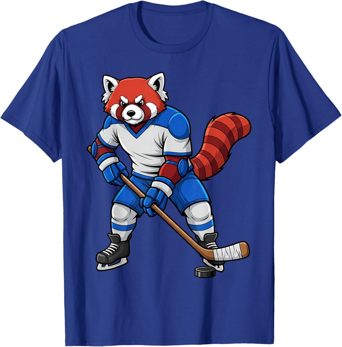 Ice Hockey Red Panda Sports Player Animal T-Shirt - T-Shirt | Royal