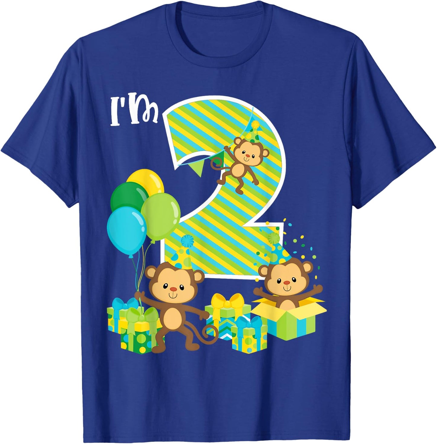 Birthday Monkey 2nd Birthday Party Two Year Old Kid Toddler T-Shirt - T-Shirt | Royal
