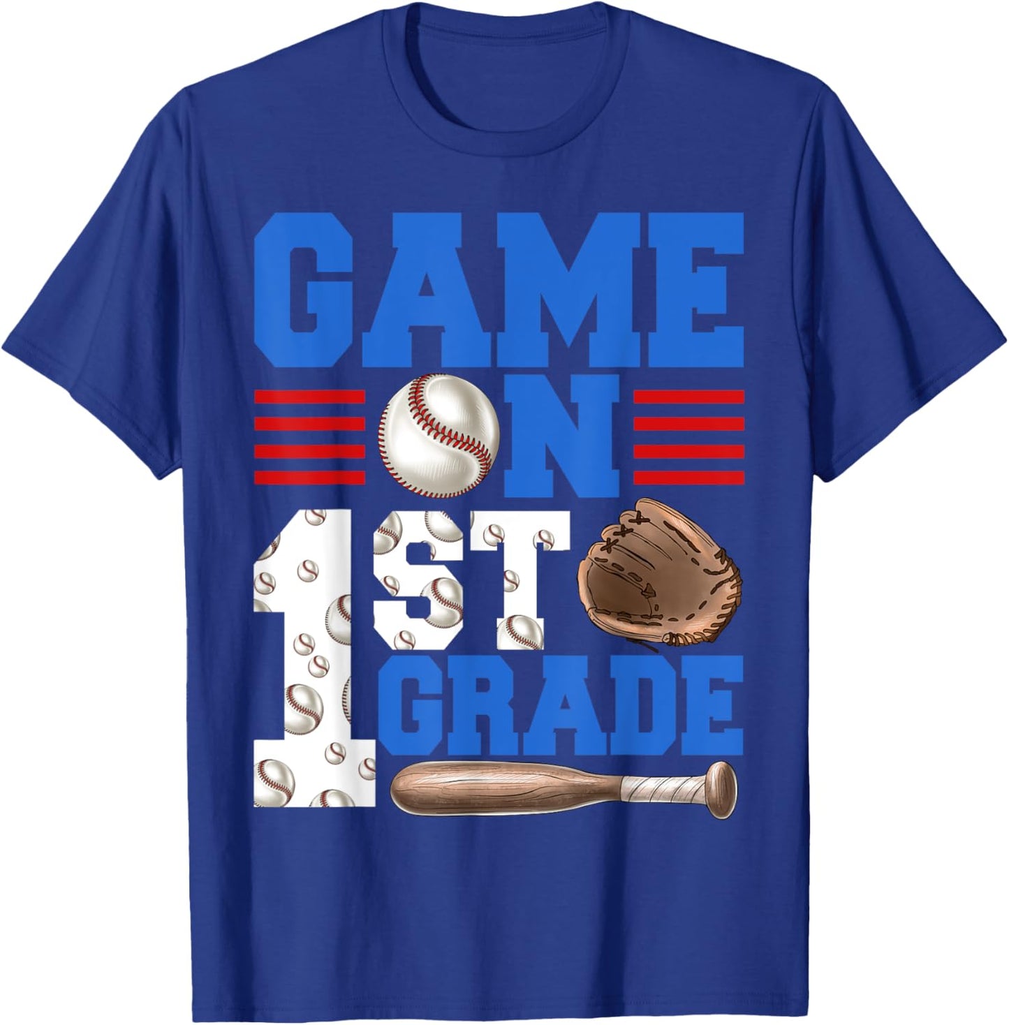 Game On 1st Grade With Baseball Player First Day Of School T-Shirt - T-Shirt | Royal