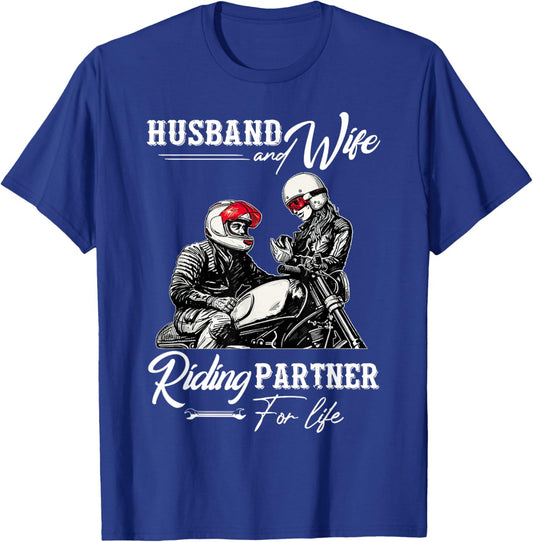 Motorcycle Husband and Wife Riding Partner Riding Couple T-Shirt - T-Shirt | Royal